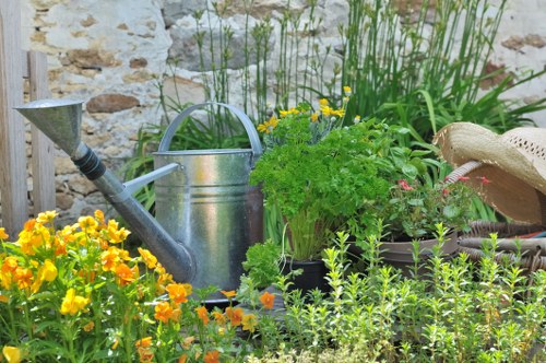 Well-kept Tower Hill courtyard garden with greenery